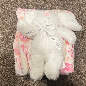 Modern Baby White Plush Bunny with Pink Blanket